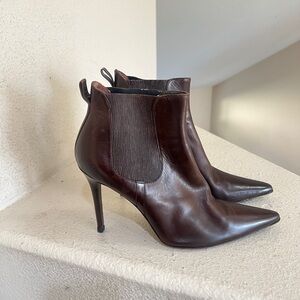 ST JOHN‎ Brown Nappa Leather Ankle Boot BOOTIES HIGH HEEL SHOES SIZE 10